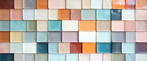 AI generated a white, pale, pink, orange, brown, yellow and rose colored wall of tiles photo