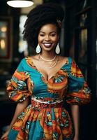 AI generated a african woman wearing african print clothing photo