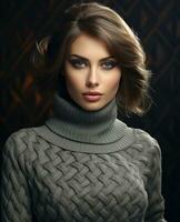 AI generated a woman is wearing a gray turtle neck sweater photo