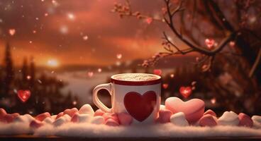 AI generated an mug containing red hot cocoa and mini marshmallows photo