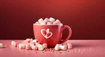 AI generated an mug containing red hot cocoa and mini marshmallows photo