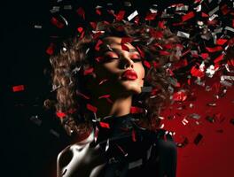 AI generated beauty woman holding confetti photo