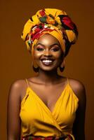 AI generated a smiling african babe wearing a colorful headband photo