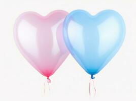 AI generated blue and pink heart balloons isolated on white background photo