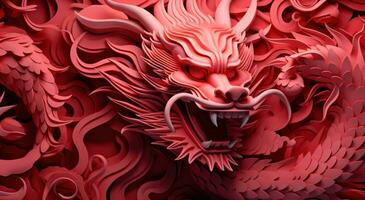 AI generated chinese dragon with swirls on red background photo