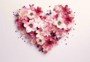 AI generated an image of pink flowers in a heart shape photo