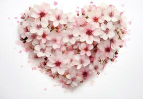 ai generado un imagen de rosado flores en un corazón forma foto