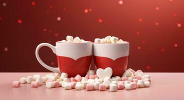 AI generated an mug containing red hot cocoa and mini marshmallows photo