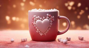 AI generated an mug containing red hot cocoa and mini marshmallows photo