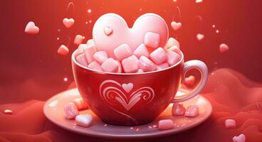 AI generated hot chocolate with marshmallows in red cup photo