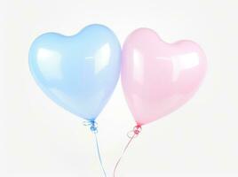 ai generado azul y rosado corazón globos aislado en blanco antecedentes foto