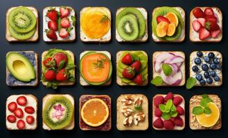 AI generated foods, fruit, vitamins and other things on toast photo