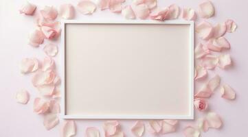 AI generated the frame surrounded by pink rose petals and some blank space photo