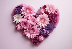 AI generated heart shaped with flowers photo