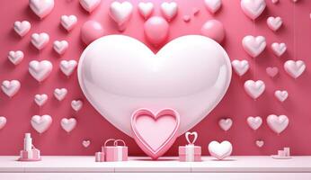 AI generated pink background with heart shape on it and gifts photo