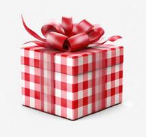 AI generated red gift box with red ribbon on a white transparent background photo