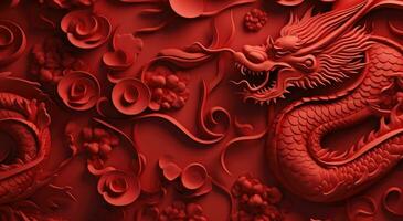 AI generated red wall paper with chinesestyle red dragon wallpaper photo