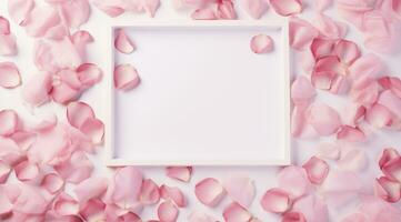 AI generated the frame surrounded by pink rose petals and some blank space photo