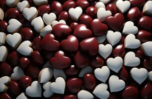 ai generado muchos chocolate corazones son en uno marco foto