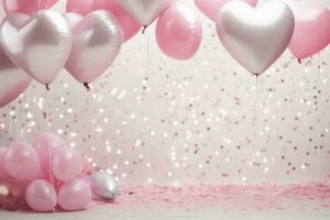 AI generated many heart heart foil balloons surrounding pink confetti photo