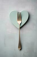 AI generated this image reveals a plate with a heart shaped fork photo