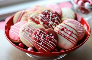 ai generado San Valentín día galletas a hacer un pastel desde rasguño foto