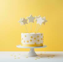 AI generated three gold stars on a birthday cake photo