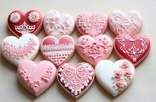 AI generated valentine heart sugar cookies photo