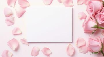 AI generated the frame surrounded by pink rose petals and some blank space photo