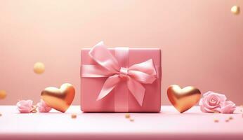 ai generado Rosa marco marco y corazón forma con oro regalo caja foto