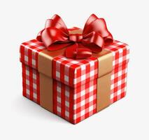 AI generated red gift box with red ribbon on a white transparent background photo