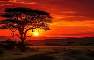 ai generado el amanecer, puesta de sol en Kenia foto