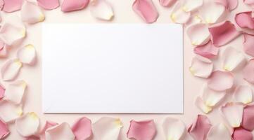 AI generated the frame surrounded by pink rose petals and some blank space photo