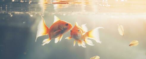 AI generated two goldfish in an aquarium swimming in circles photo