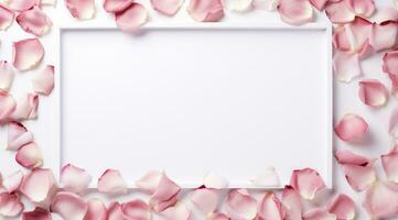 AI generated the frame surrounded by pink rose petals and some blank space photo