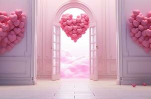 AI generated a door is open with multiple red hearts coming out photo