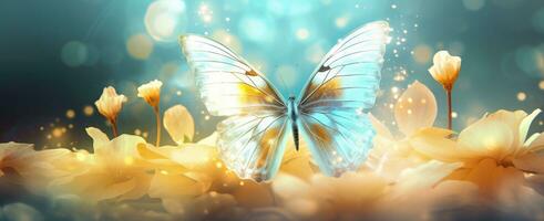 AI generated a butterfly is sitting on a flower in front of a blue sky photo