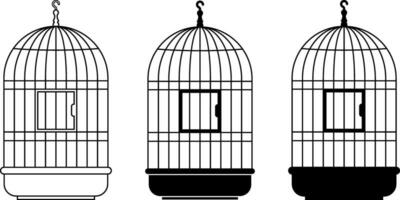 outline silhouette birdcage icon set vector