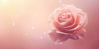 ai generado un hermosa rosado Rosa con un sonrojo antecedentes foto