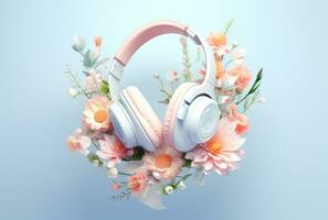 AI generated a picture of headphones with flowers floating around it photo