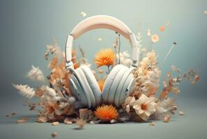 AI generated a pair of headphones with flowers coming out of them photo