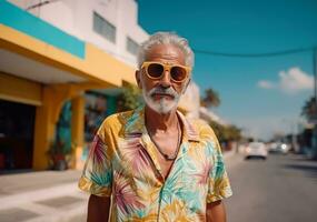 AI generated an elderly man in a colorful outfit photo