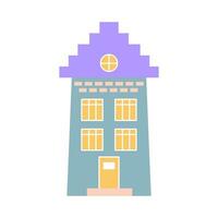 Cute pastel scandinavian house. Dutch canal home. Traditional architecture of Netherlands, Belgium and Amsterdam. Hand drawn vector illustration isolated on white background.