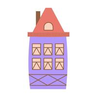 Cute pastel scandinavian house. Dutch canal home. Traditional architecture of Netherlands, Belgium and Amsterdam. Hand drawn vector illustration isolated on white background.