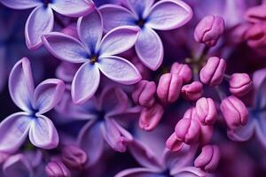 ai generado macro imagen de primavera lila Violeta flores, resumen suave floral antecedentes. generativo ai. foto
