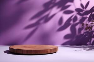 AI generated Abstract minimalistic scene with geometric forms. podium on purple background with shadows. product presentation, mock up, show cosmetic product display, Podium. generative ai. photo