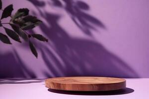 AI generated Abstract minimalistic scene with geometric forms. podium on purple background with shadows. product presentation, mock up, show cosmetic product display, Podium. generative ai. photo