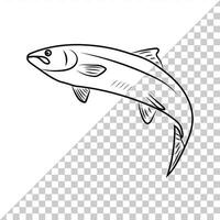 Jumping salmon fish icon. Editable stroke. Vector illustration EPS 10.