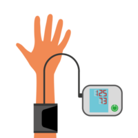 médico medindo paciente sangue pressão. verificação arterial sangue pressão digital dispositivo tonômetro. cuidados de saúde conceito. ilustração plano Projeto. médico equipamento. monitoramento saúde. png