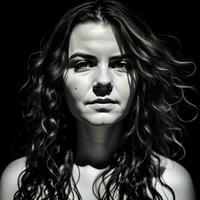 AI generated Portrait Black and White of  A Lady with Wet Hair Looking at Camera photo